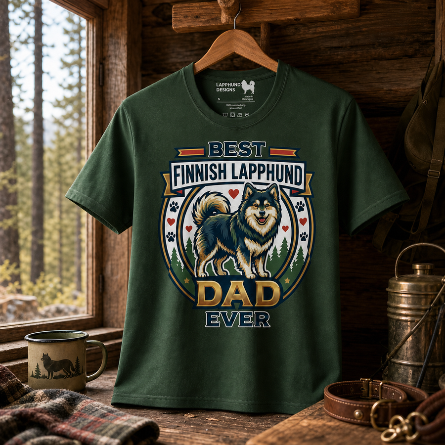 Finnish Lapphund Best Dad Ever Forest Heritage Graphic T-Shirt Finnish Lapphund t-shirt
