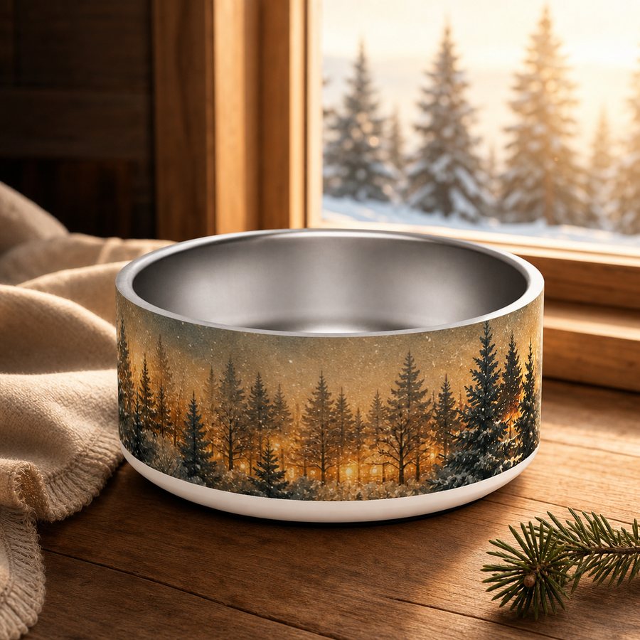 Cabin Window Glow Finnish Lapphund 32oz dog bowl