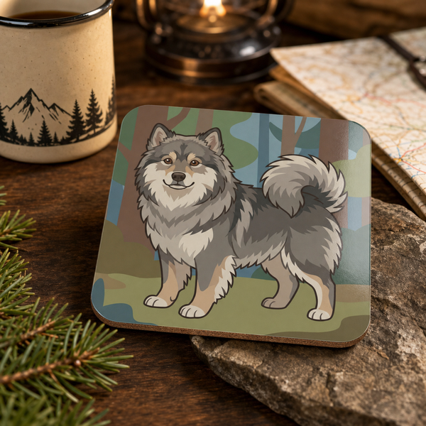 Finnish Lapphund Gray Forest Illustration Cork-Back Coaster Finnish Lapphund cork-back coaster