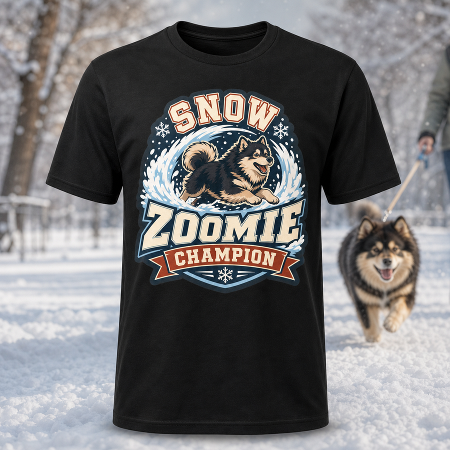 Finnish Lapphund Snow Zoomie Champion T-Shirt Finnish Lapphund t-shirt