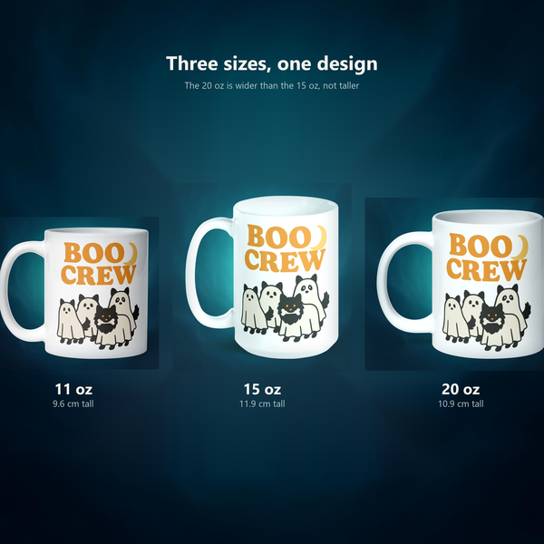 Finnish Lapphund Boo Crew Howl-O-Ween Mug Finnish Lapphund mug size lineup, 11oz 15oz and 20oz