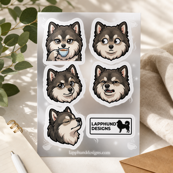 Finnish Lapphund Everyday Expressions Sticker Sheet – Coffee, Smiles & Calm Moods Finnish Lapphund sticker sheet