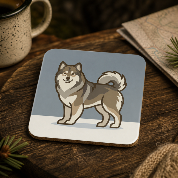 Finnish Lapphund Gray Coat Illustration Cork-Back Coaster Finnish Lapphund cork-back coaster