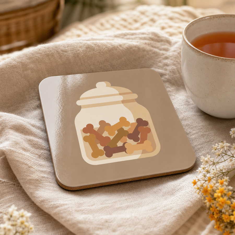 Dog Treat Jar Illustration Cork-Back Coaster for Finnish Lapphund Lovers Finnish Lapphund cork-back coaster