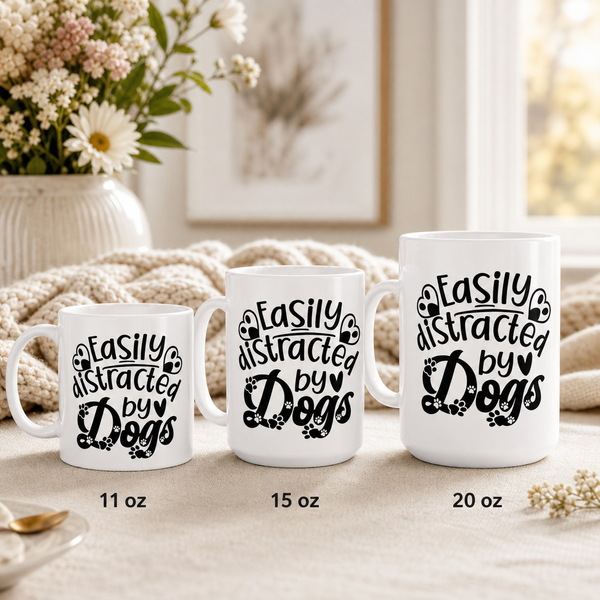 Finnish Lapphund Mug Easily Distracted Dogs Dog Enthusiast Gift Finnish Lapphund mug size lineup, 11oz 15oz and 20oz