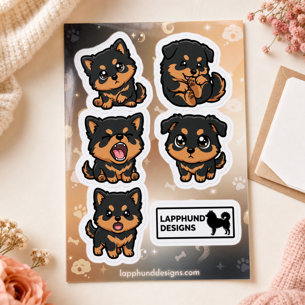 Finnish Lapphund Puppy Reactions Sticker Sheet – Cute Faces, Big Feelings & Expressions Finnish Lapphund sticker sheet
