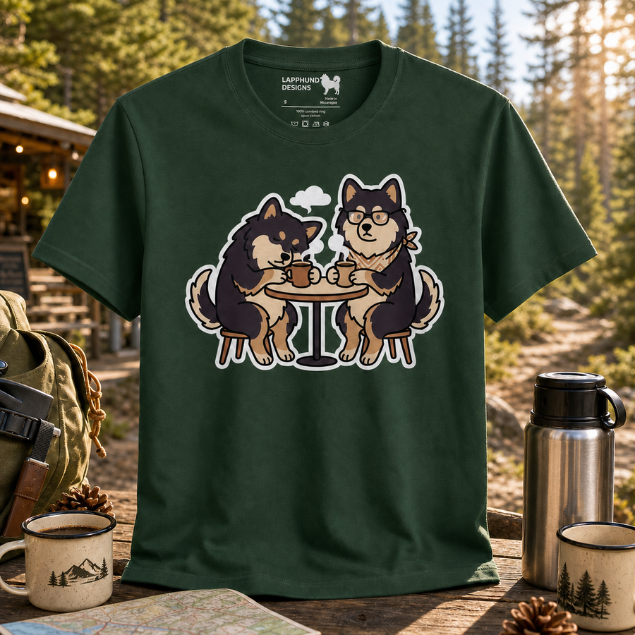 Finnish Lapphund Trailside Coffee Break Café Social T-Shirt Finnish Lapphund t-shirt
