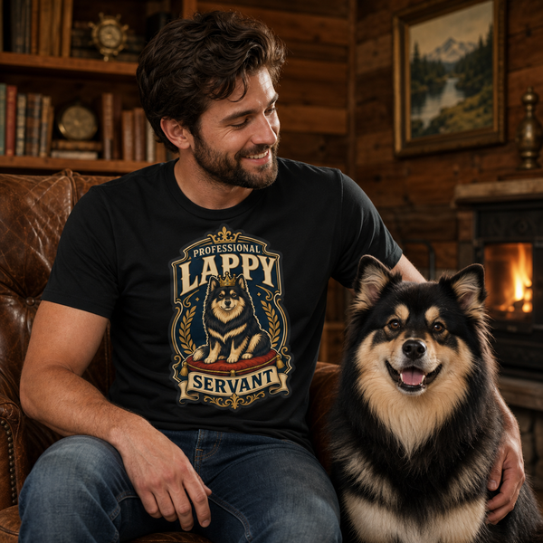 Finnish Lapphund Professional Lappy Servant T-Shirt Finnish Lapphund t-shirt worn, lifestyle photo