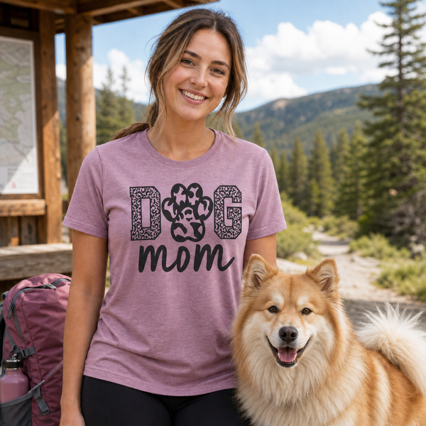 Paw Print Dog Mom T-Shirt - Finnish Lapphund Adventure Tee Finnish Lapphund t-shirt worn, lifestyle photo