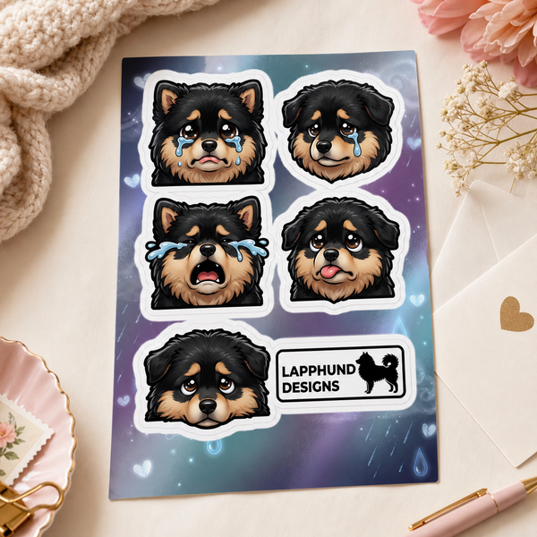Finnish Lapphund Sad Expressions Sticker Sheet β Teary Eyes, Comfort Moments & Emotional Faces Finnish Lapphund sticker sheet