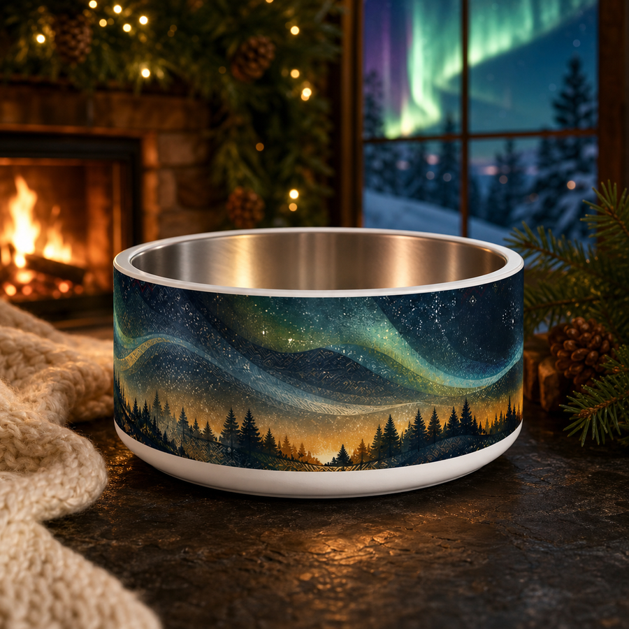 Aurora Holiday Hearth Finnish Lapphund 32oz dog bowl