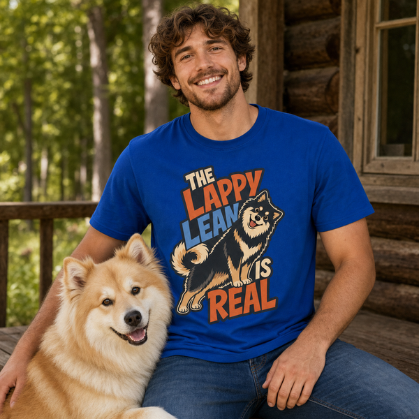 Finnish Lapphund The Lappy Lean Is Real T-Shirt Finnish Lapphund t-shirt worn, lifestyle photo