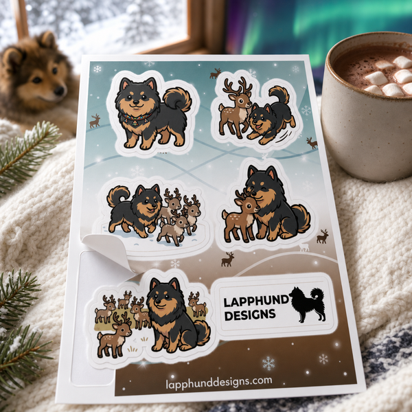 Individual peel detail of the Finnish Lapphund Nordic Wildlife Sticker Sheet – Reindeer & Winter Forest Encounters Finnish Lapphund sticker sheet