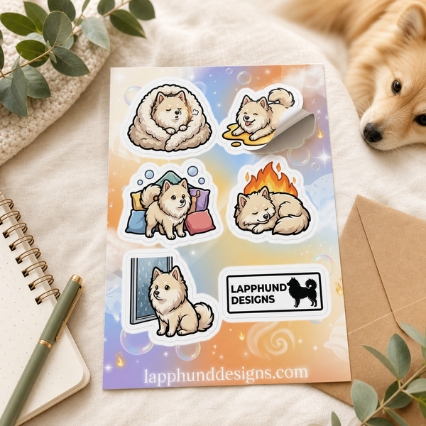 Individual peel detail of the Finnish Lapphund Cozy Puppy Sticker Sheet β Sleepy Naps, Warm Beds & Peaceful Rest Finnish Lapphund sticker sheet