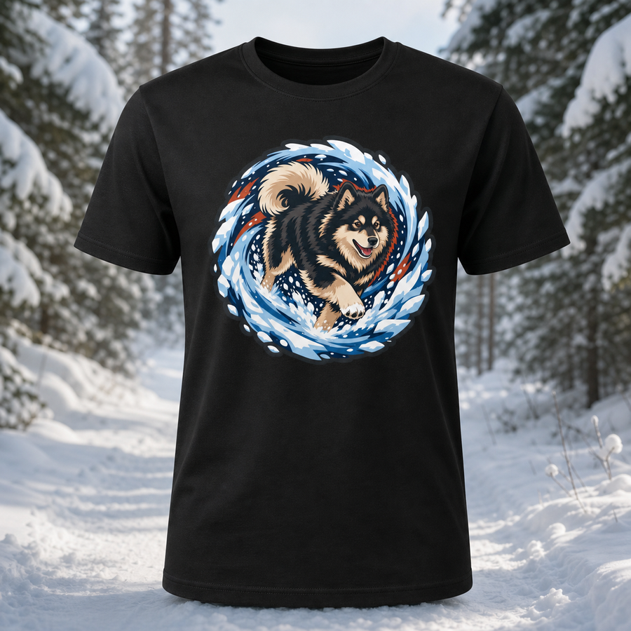 Finnish Lapphund Snow Dash T-Shirt Finnish Lapphund t-shirt