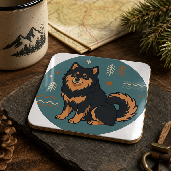 Finnish Lapphund Nordic Symbol Illustration Cork-Back Coaster Finnish Lapphund cork-back coaster