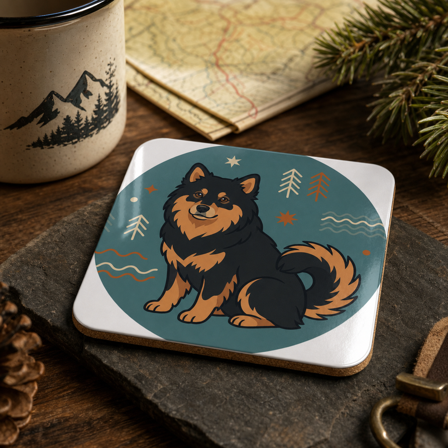 Finnish Lapphund Nordic Symbol Illustration Cork-Back Coaster Finnish Lapphund cork-back coaster