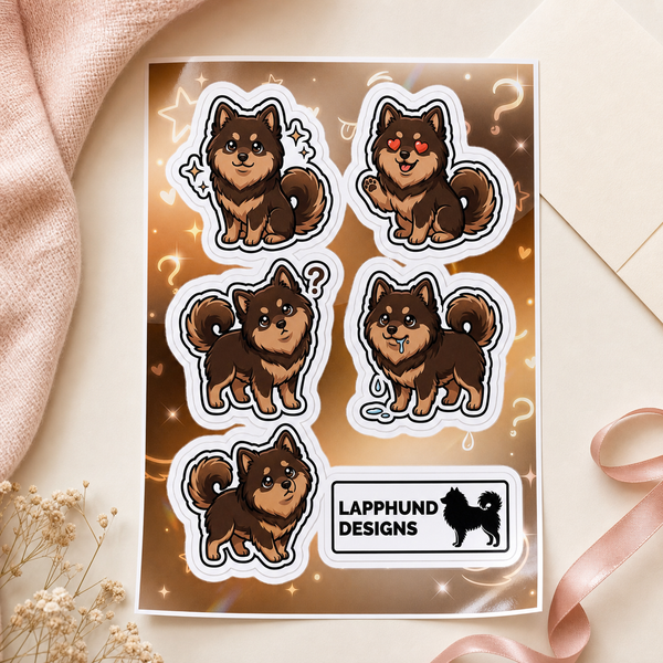 Finnish Lapphund Curious Puppy Sticker Sheet – Confused Looks, Question Marks & Sweet Reactions Finnish Lapphund sticker sheet