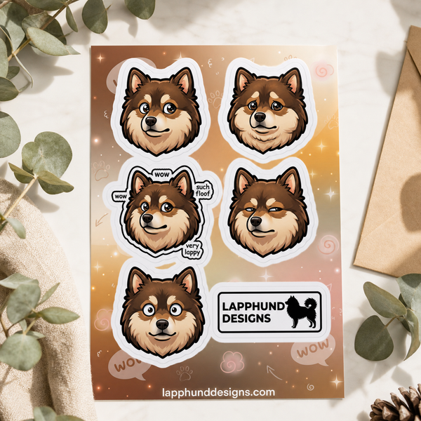 Finnish Lapphund Subtle Reactions Sticker Sheet β Side-Eye, Mild Surprise & Quiet Humor Faces Finnish Lapphund sticker sheet