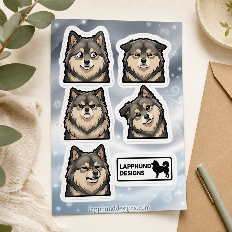 Finnish Lapphund Subtle Expressions Sticker Sheet – Real-Life Moods, Soft Reactions & Everyday Faces Finnish Lapphund sticker sheet