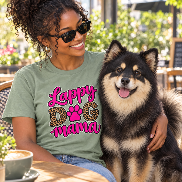 Finnish Lapphund Lappy Dog Mama T-Shirt Finnish Lapphund t-shirt worn, lifestyle photo