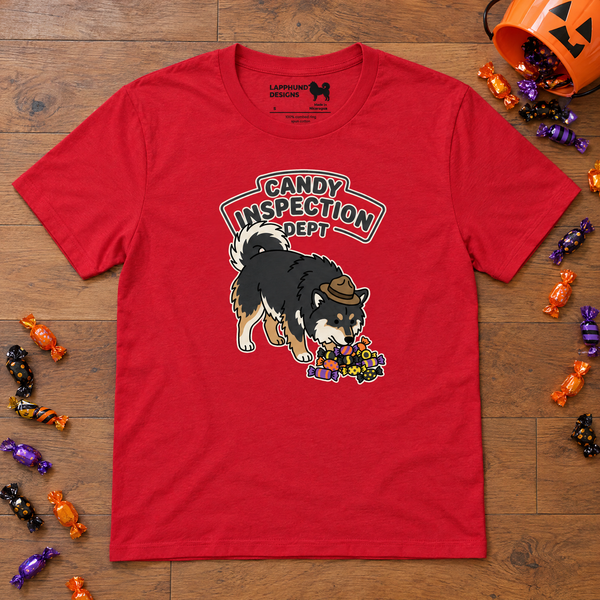 Finnish Lapphund Candy Inspection Dept Halloween T-Shirt Finnish Lapphund t-shirt
