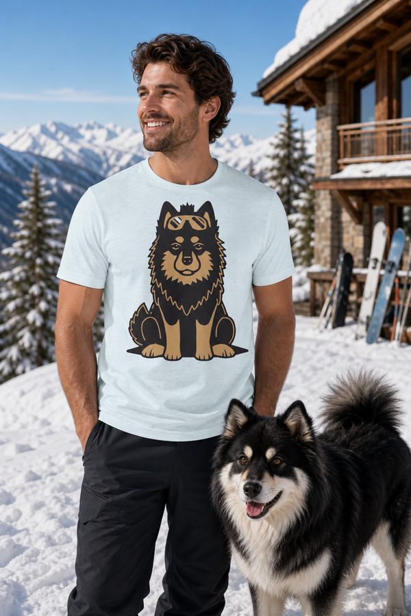 Finnish Lapphund Summit Goggles T-Shirt Finnish Lapphund t-shirt worn, lifestyle photo
