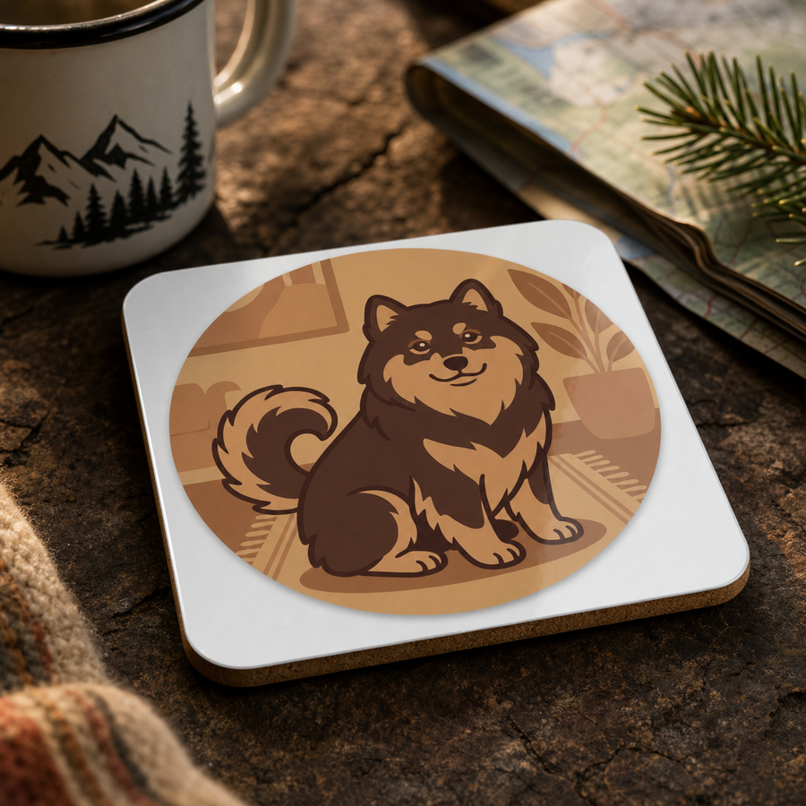 Finnish Lapphund Cozy Home Portrait Cork-Back Coaster Finnish Lapphund cork-back coaster
