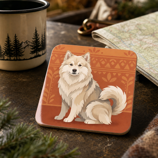 Finnish Lapphund Cream Coat Heritage Illustration Cork-Back Coaster Finnish Lapphund cork-back coaster