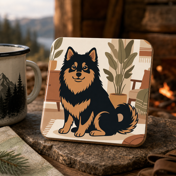 Finnish Lapphund Cozy Home Illustration Cork-Back Coaster Finnish Lapphund cork-back coaster