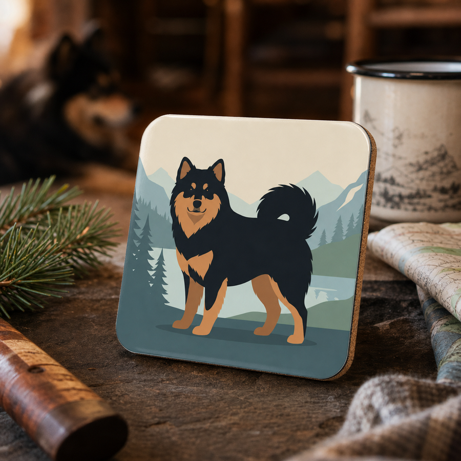 Finnish Lapphund Nordic Wilderness Illustration Cork-Back Coaster Finnish Lapphund cork-back coaster