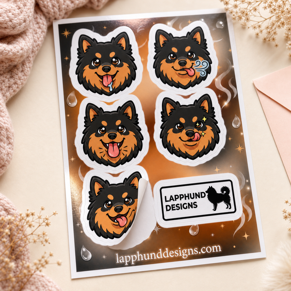 Finnish Lapphund Happy Faces Sticker Sheet – Tongue-Out Smiles & Playful Joy Finnish Lapphund t-shirt worn, lifestyle photo