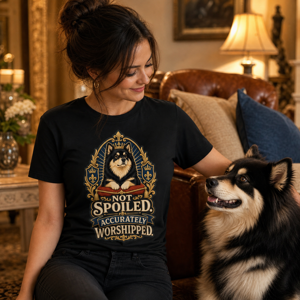 Finnish Lapphund Accurately Worshipped T-Shirt Finnish Lapphund t-shirt worn, lifestyle photo
