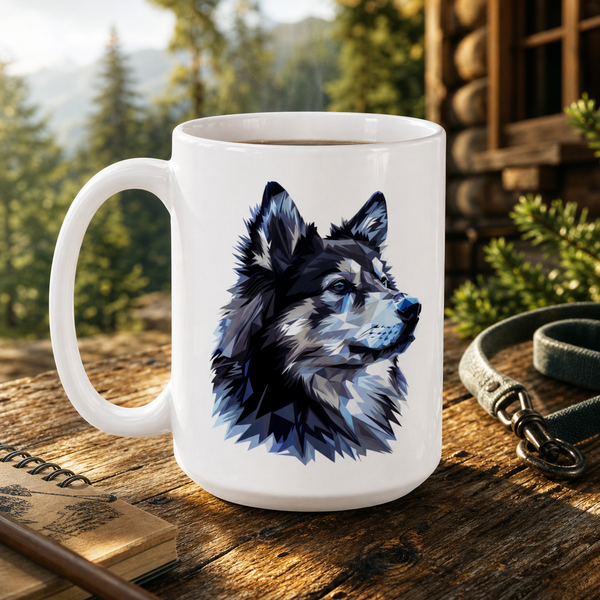 Finnish Lapphund Mug Wild Nordic Wolf Profile Dog Gift Finnish Lapphund ceramic mug