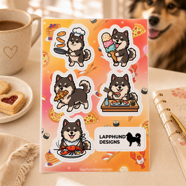 Finnish Lapphund Food & Treats Sticker Sheet – Pizza, Ice Cream & Snack Time Finnish Lapphund sticker sheet
