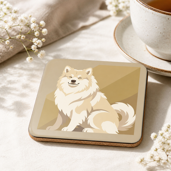 Finnish Lapphund Cream Sitting Illustration Cork-Back Coaster Finnish Lapphund cork-back coaster