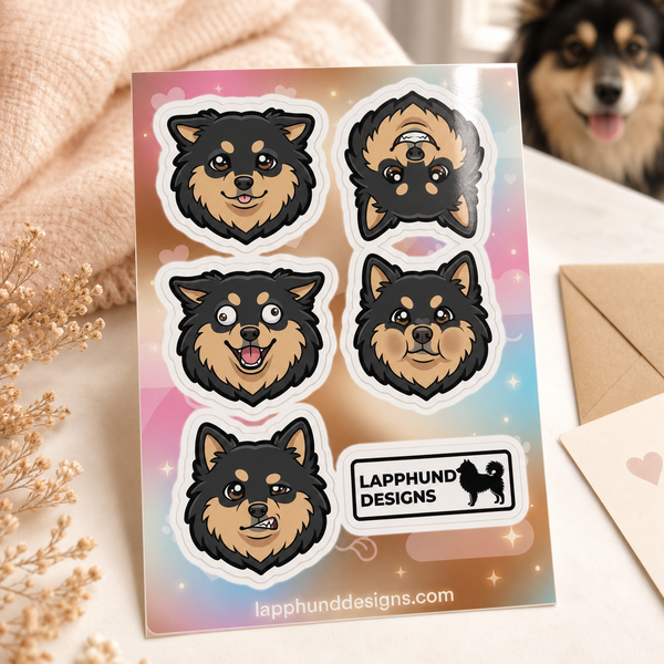 Finnish Lapphund Silly Faces Sticker Sheet – Goofy Looks, Upside-Down Smiles & Playful Expressions Finnish Lapphund sticker sheet