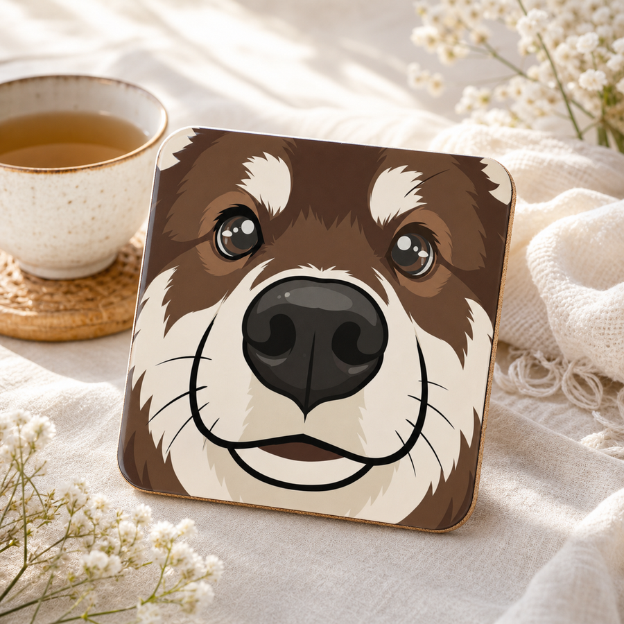 Finnish Lapphund Brown and White Face Cork-Back Coaster Finnish Lapphund cork-back coaster