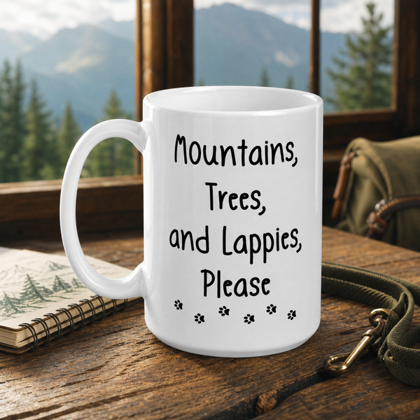 Finnish Lapphund Mug Mountains Trees Lappies Dog Fan Gift Finnish Lapphund ceramic mug