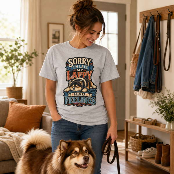 Finnish Lapphund My Lappy Had Feelings T-Shirt Finnish Lapphund t-shirt worn, lifestyle photo