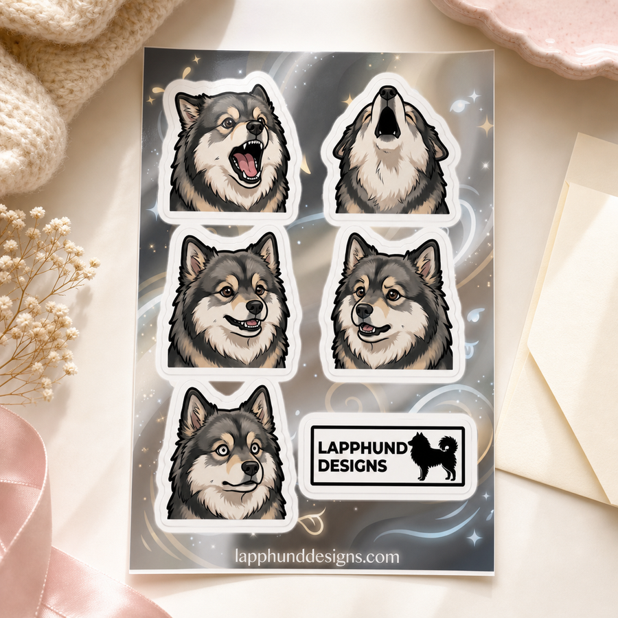 Finnish Lapphund Talking Faces Sticker Sheet – Howls, Smiles & Vocal Expressions Finnish Lapphund sticker sheet