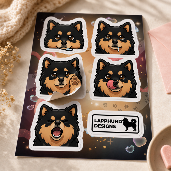 Finnish Lapphund Playful Reactions Sticker Sheet Finnish Lapphund t-shirt worn, lifestyle photo