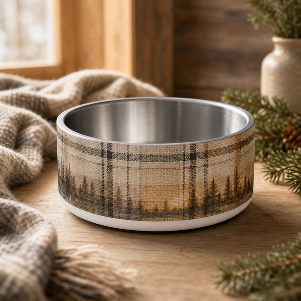 Oatmeal Cabin Plaid Finnish Lapphund 32oz dog bowl