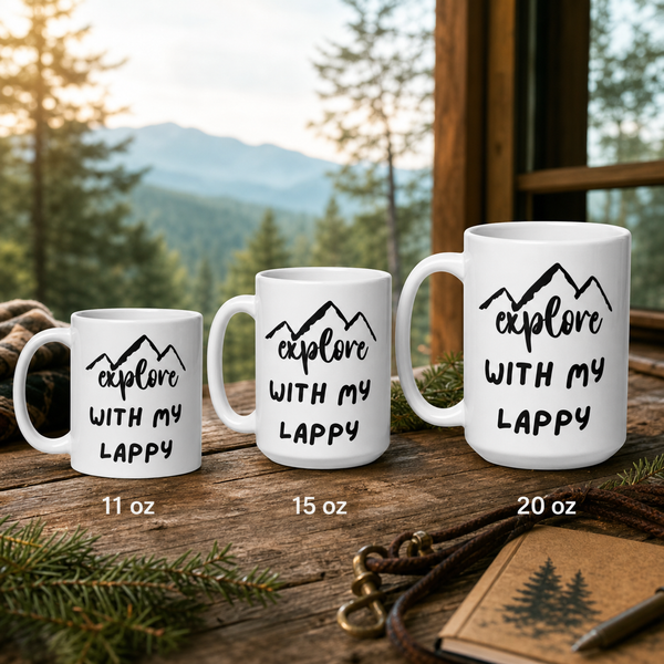 Finnish Lapphund Mug Explore With My Lappy Nordic Gift Finnish Lapphund mug size lineup, 11oz 15oz and 20oz
