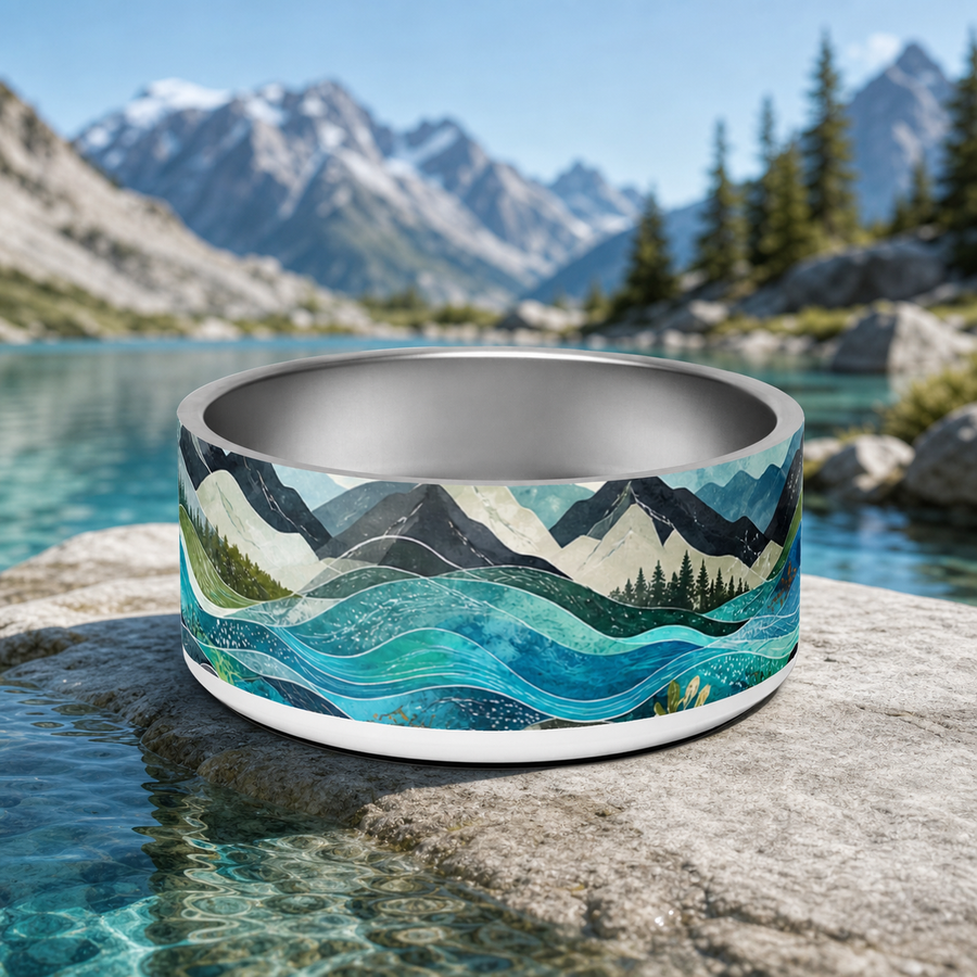 Blue Pool Adventure Finnish Lapphund 32oz dog bowl