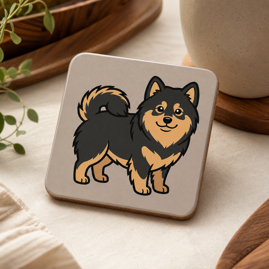Finnish Lapphund Friendly Icon Illustration Cork-Back Coaster Finnish Lapphund cork-back coaster