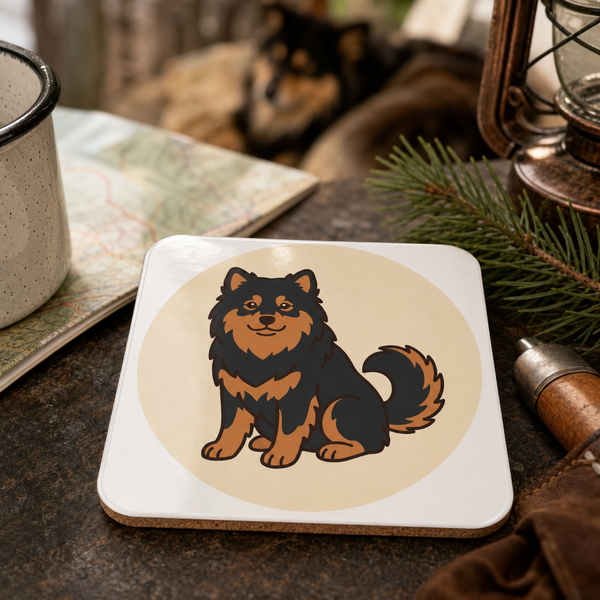 Finnish Lapphund Friendly Illustration Cork-Back Coaster Finnish Lapphund cork-back coaster
