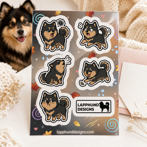 Finnish Lapphund Playful Puppy Sticker Sheet – Energetic Poses, Curiosity & Happy Movement Finnish Lapphund sticker sheet