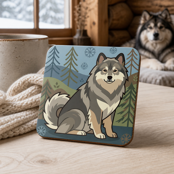 Finnish Lapphund Winter Forest Symbol Illustration Cork-Back Coaster Finnish Lapphund cork-back coaster