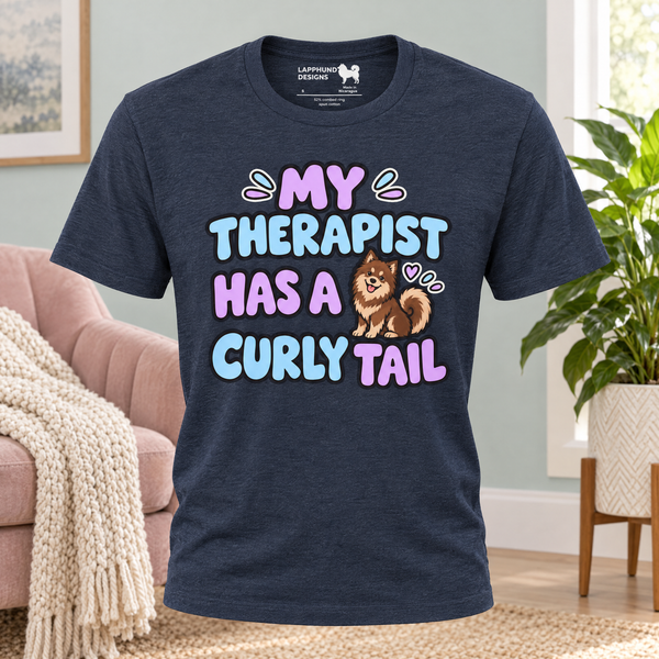 Finnish Lapphund My Therapist Has a Curly Tail T-Shirt Finnish Lapphund t-shirt